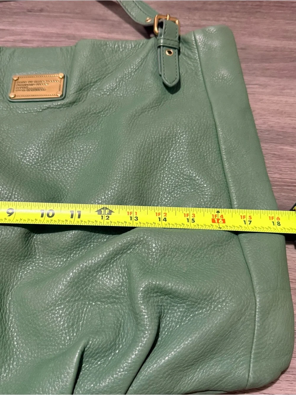 Marc Jacobs Green Pebbled Leather Hobo Tote with Gold Plaque